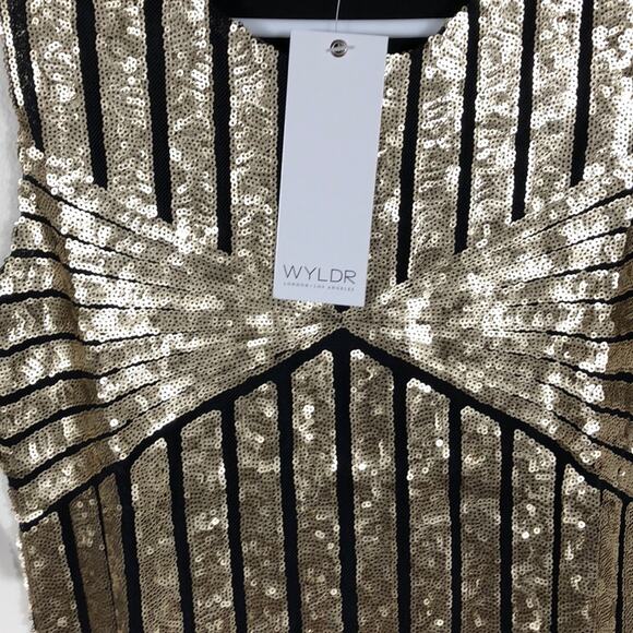 WYLDR ASOS Gold Geo Sequins‎ Sleeveless Round Neck Mini Dress Size Medium NEW - Picture 5 of 6